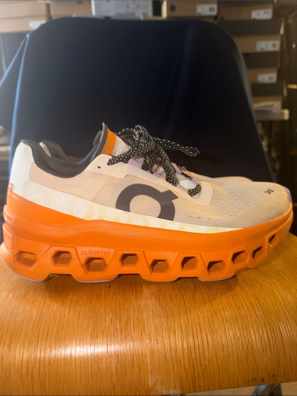 On Running Men’s Cloudmonster Runner — White, Orange & Black
